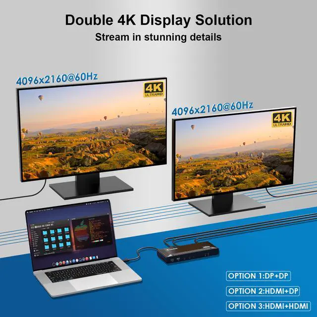 Alt view image 3 of 7 - Wavlink USB C Dual 4K Laptop Docking Station with 100W Power Delivery, Single 5K/Dual 4K@60Hz for Specific USB-C and Thunderbolt 3 Windows & Mac OS(2 HDMI&2 DP, Gigabit Ethernet, 6 USB 3.0, Audio/Mic)