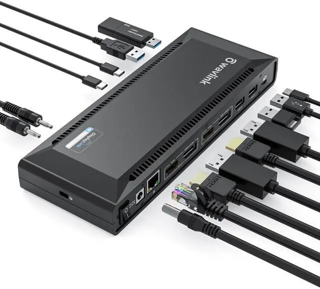 Main image of Wavlink USB C Dual 4K Laptop Docking Station with 100W Power Delivery, Single 5K/Dual 4K@60Hz for Specific USB-C and Thunderbolt 3 Windows & Mac OS(2 HDMI&2 DP, Gigabit Ethernet, 6 USB 3.0, Audio/Mic)