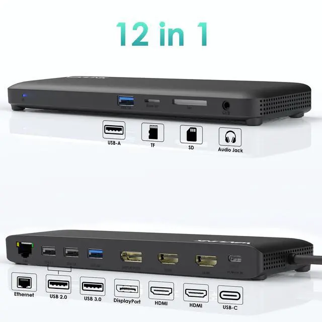 Alt view image 2 of 7 - WAVLINK USB C Triple Display Docking Station, Support 85W Charging for PC, Max 4K@60Hz with DisplayPort, 2 x HDMI, PD, USB 2.0/3.0, Gigabit Ethernet, SD/TF Slot, Audio Jack for Windows&Mac