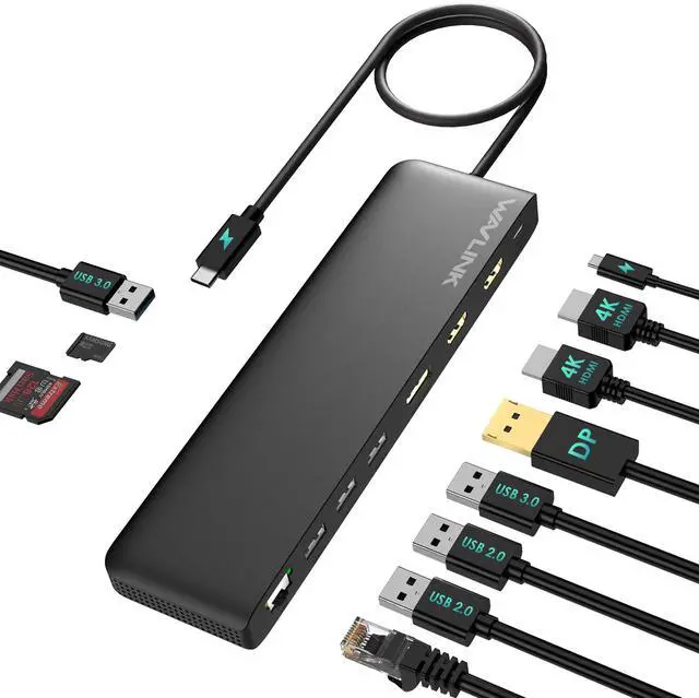 Main image of WAVLINK USB C Triple Display Docking Station, Support 85W Charging for PC, Max 4K@60Hz with DisplayPort, 2 x HDMI, PD, USB 2.0/3.0, Gigabit Ethernet, SD/TF Slot, Audio Jack for Windows&Mac