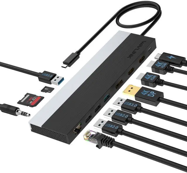 Main image of Wavlink USB-C Triple Display Docking Station Support 85W Charging for PC, Max 4K@60Hz with DisplayPort, 2xHDMI, PD, 2xUSB 3.0, 2x2.0, Gigabit Ethernet, SD/TF Slot, Audio Jack For Windows&Mac etc