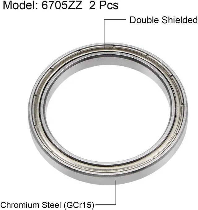 Alt view image 2 of 4 - 6705ZZ Deep Groove Ball Bearings Z2 25mm x 32mm x 4mm Double Shielded Chrome Steel 2pcs
