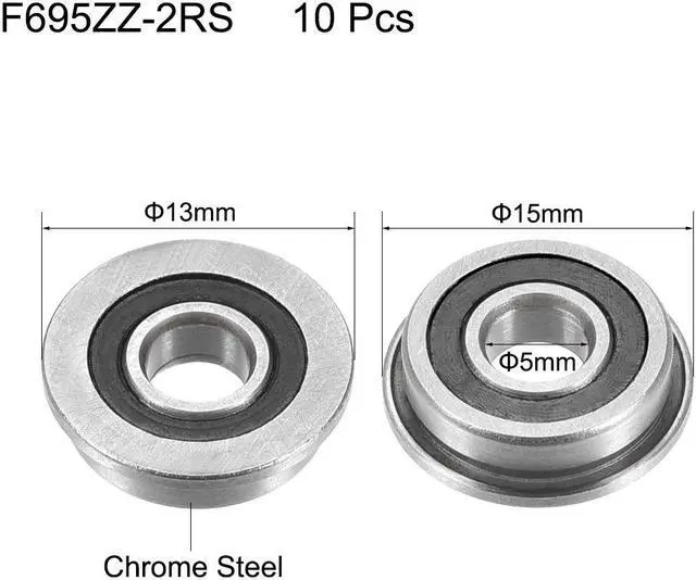 Alt view image 7 of 7 - F695-2RS Flange Ball Bearing 5x13x4mm Double Sealed (GCr15) Chrome Steel Bearings 10pcs