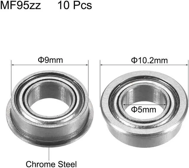Alt view image 2 of 3 - MF95zz Flange Ball Bearing 5x9x3mm Double Metal Shielded (GCr15) Chrome Steel Bearings 10pcs