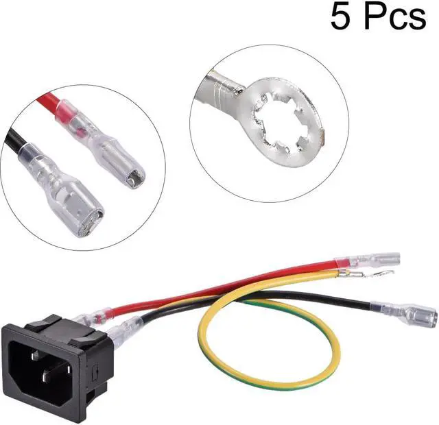 Alt view image 3 of 3 - C14 Panel Mount Plug Adapter AC 250V 10A 3 Pins IEC Inlet Module Plug Power Connector Socket with 3 Wires Pack of 5