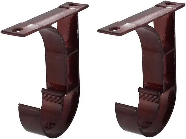 Main image of Unique Bargains 2pcs 1" Dia Drapery Curtain Rod Hook Shape Metal Ceiling Bracket Holder Burgundy