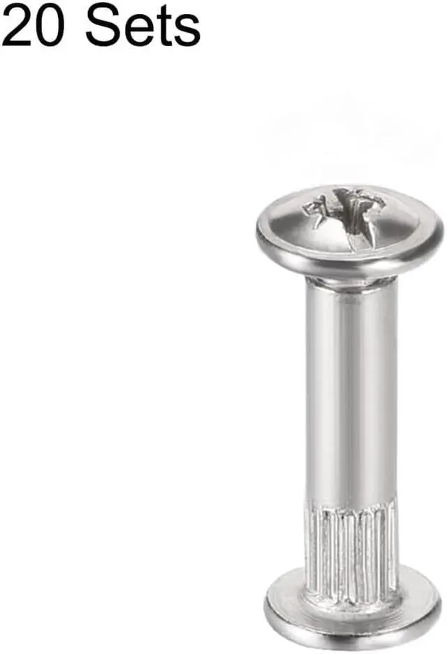 Alt view image 4 of 4 - M4x20mm Round Cross Head Screw Post Binding Leather Fastener, Nickel Plated, 20 Sets