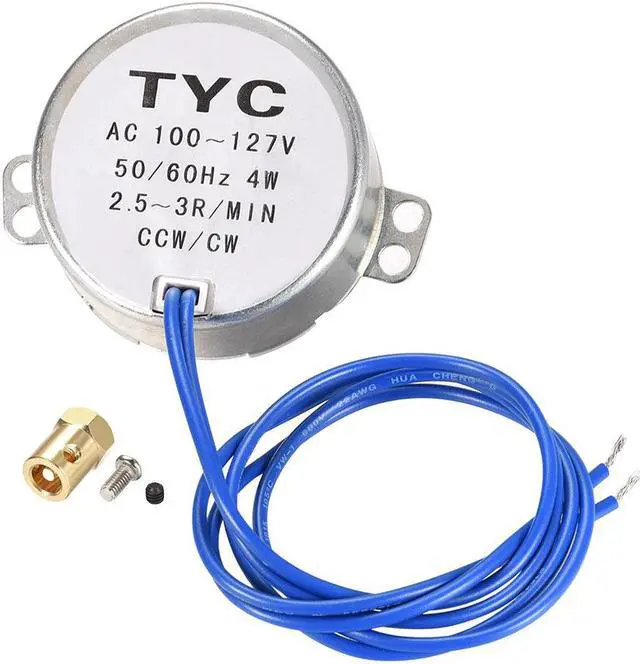 Main image of Synchronous Motor 100-127 VAC 50/60 Hz 4W 2.5-3 RPM/MIN CCW/CW Direction with 7mm Flexible Coupling Connector for Model or Hand-Made