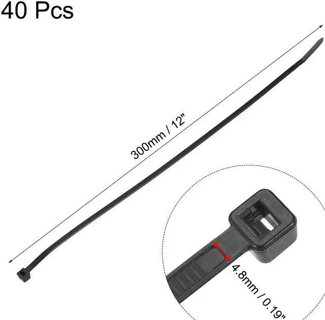 Alt view image 2 of 3 - Cable Zip Ties 300mmx4.8mm Self-Locking Nylon Tie Wraps Black 40pcs