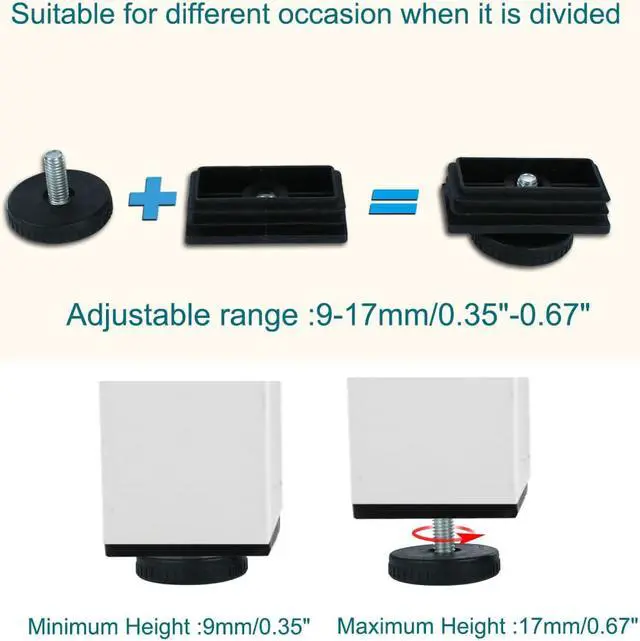 Alt view image 3 of 7 - Adjustable Leveling Feet 25 x 50mm Tube Inserts Furniture Table Glide 4 Sets