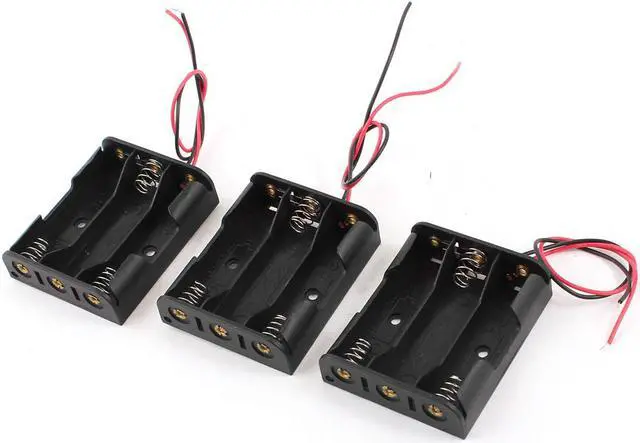 Main image of 4 Pcs Wired 3 x 1.5V AA Battery Holder Plastic Case Storage Box Black Container Adapter Organizer