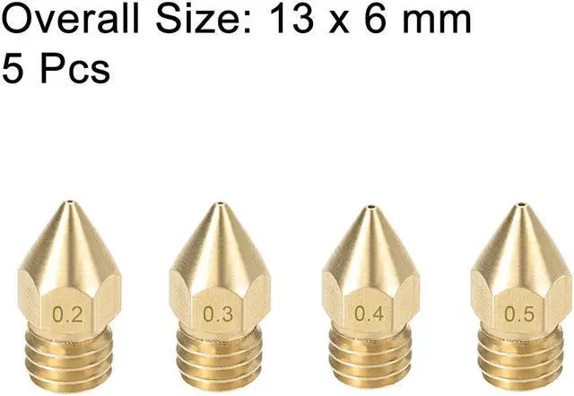 Alt view image 2 of 5 - 5pcs 3D Printer Nozzle,Brass MK8 Nozzle 0.2mm,0.3mm,0.4mm,0.5mm,Extruder Print Head for 1.75mm Makerbot Creality CR-10 ANET A8 CR-10 M6 3D Printer