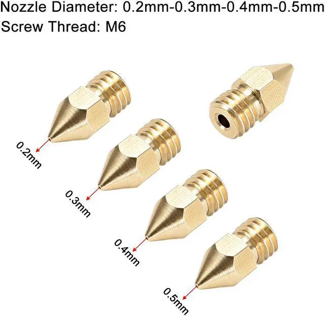 Alt view image 3 of 5 - 5pcs 3D Printer Nozzle,Brass MK8 Nozzle 0.2mm,0.3mm,0.4mm,0.5mm,Extruder Print Head for 1.75mm Makerbot Creality CR-10 ANET A8 CR-10 M6 3D Printer