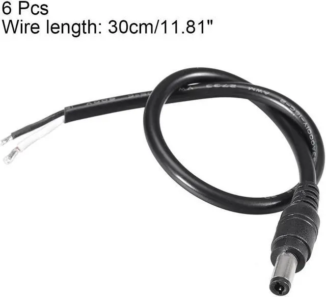 Alt view image 3 of 3 - DC Power 5.5mm x 2.5mm 10A 18AWG 30cm Length Barrel Male Plug Connector Pigtail 6pcs