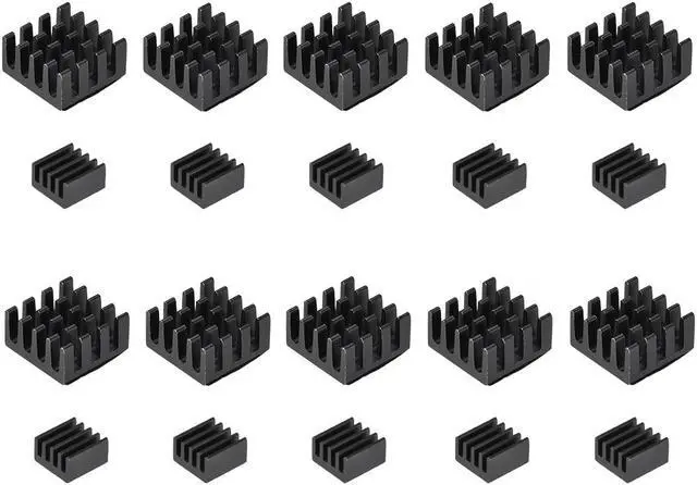 Main image of Black Self Adhesive Aluminum Heatsink for RPI 2B,14x14x7mm, 8.8x8.8x5mm, 10 Set Total 20pcs