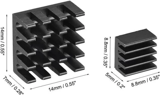 Alt view image 3 of 3 - Black Self Adhesive Aluminum Heatsink for RPI 2B,14x14x7mm, 8.8x8.8x5mm, 10 Set Total 20pcs