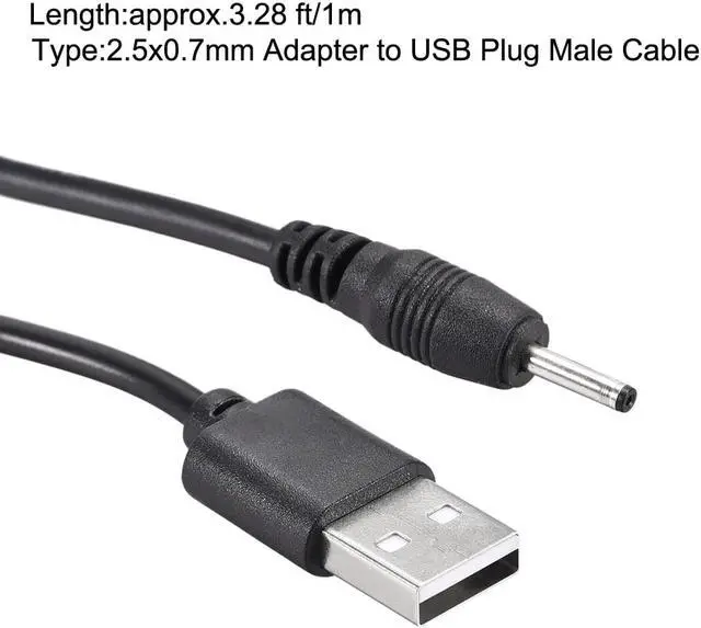 Alt view image 2 of 3 - 1M DC Male Power Supply 2.5x0.7mm Adapter to USB Plug Male Cable