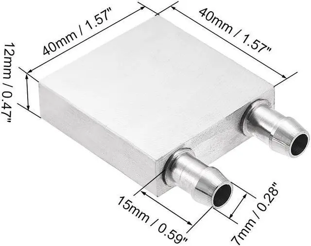 Alt view image 3 of 3 - Aluminum Water Cooling Block 40x40mm Polished Heatsink with Nozzle for PC Computer CPU Graphics Radiator