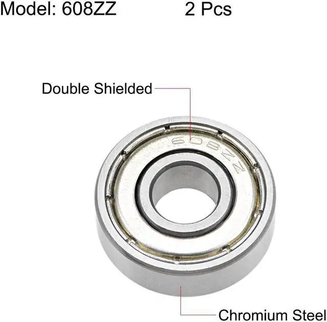 Alt view image 2 of 4 - 608ZZ Deep Groove Ball Bearings 8mm x 22mm x 7mm Double Shielded Chrome Steel Z2 2pcs
