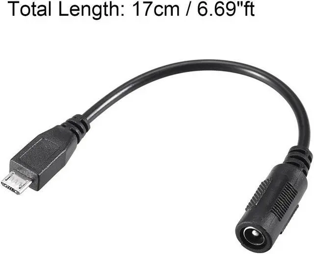 Alt view image 3 of 3 - 17cm DC Female Power Supply 5.5x2.1mm Adapter to Micro USB Plug Male Cable
