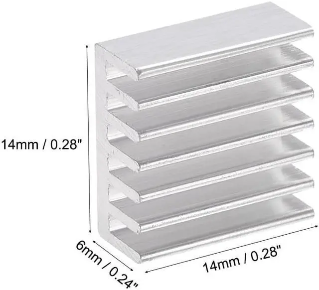 Alt view image 3 of 4 - 6x14x14mm Silver Tone Aluminum Heatsink Thermal Adhesive Pad Cooler for Cooling 3D Printers 6Pcs