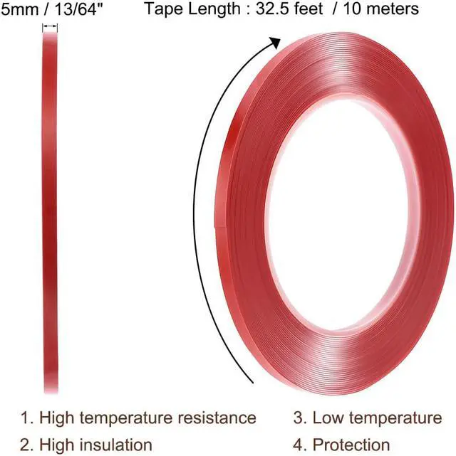 Alt view image 2 of 3 - 13/64 Inch x 32.5Ft Heat Resistant Acrylic Double Sided Adhesive Tape for Touch Screen Repairing 0.5mm Thickness Clear with Red Protect Film