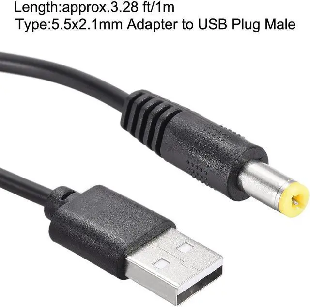 Alt view image 2 of 3 - 2pcs 1M DC Male Power Supply 5.5x2.1mm Adapter to USB Plug Male Cable