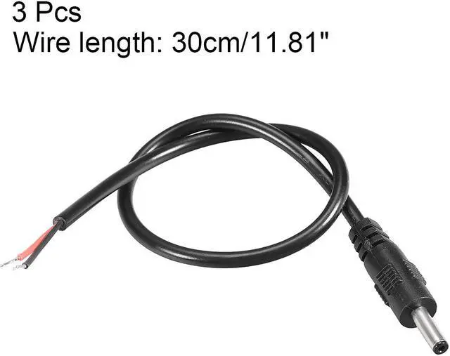 Alt view image 3 of 3 - DC Power 3.5mm x 1.35mm 1A 8AWG 30cm Length Barrel Male Plug Connector Pigtail 3pcs