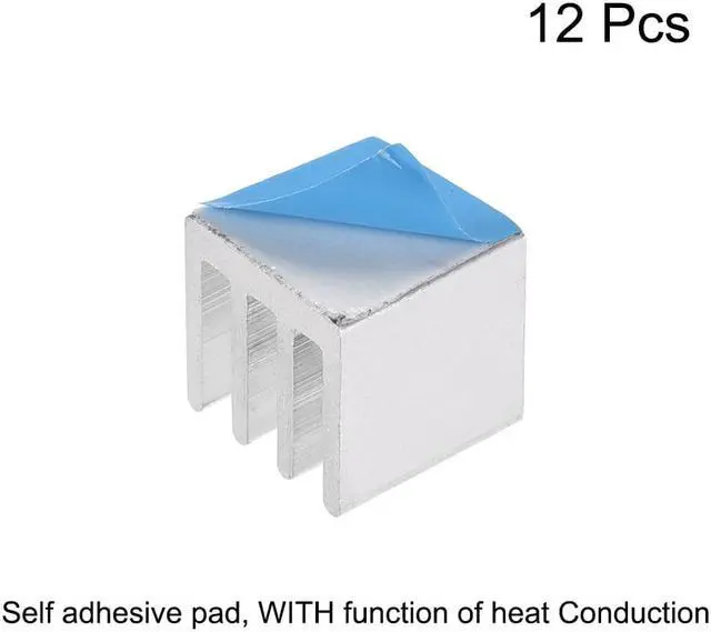 Alt view image 2 of 4 - 10x10x10mm Silver Tone Aluminum Heatsink Thermal Adhesive Pad Cooler for Cooling 3D Printers 12Pcs