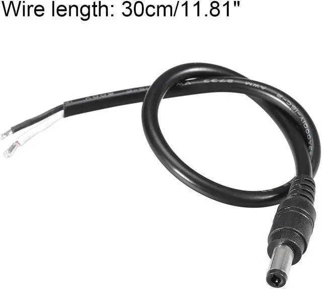 Alt view image 3 of 3 - DC Power 5.5mm x 2.5mm 10A 18AWG 30cm Length Barrel Male Plug Connector Pigtail