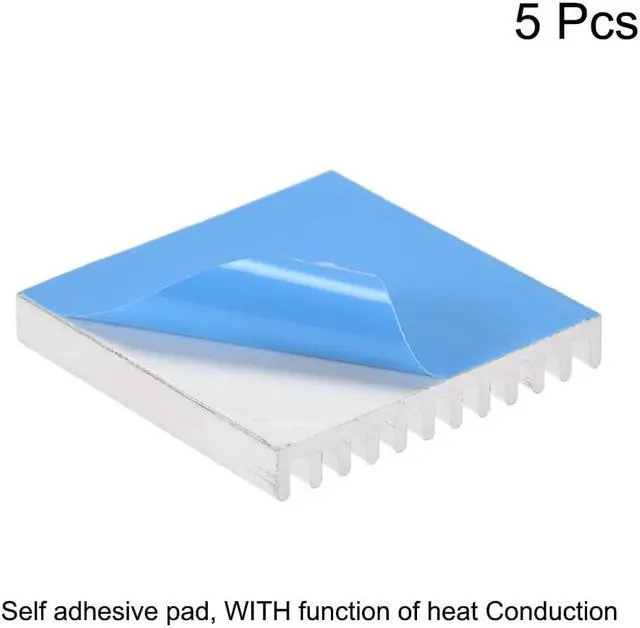 Alt view image 2 of 4 - 5x35x35mm Silver Tone Aluminum Heatsink Thermal Adhesive Pad Cooler for Cooling 3D Printers 5Pcs