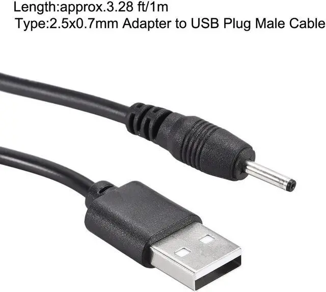 Alt view image 2 of 3 - 2pcs 1M DC Male Power Supply 2.5x0.7mm Adapter to USB Plug Male Cable