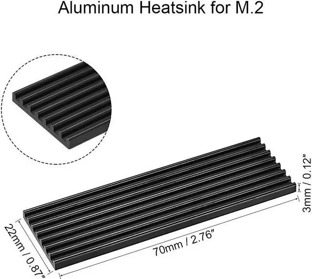 Alt view image 2 of 4 - M.2 Aluminum Heatsink Kit 70x22x3mm Black with Silicone Thermal Pads for 2280 SSD