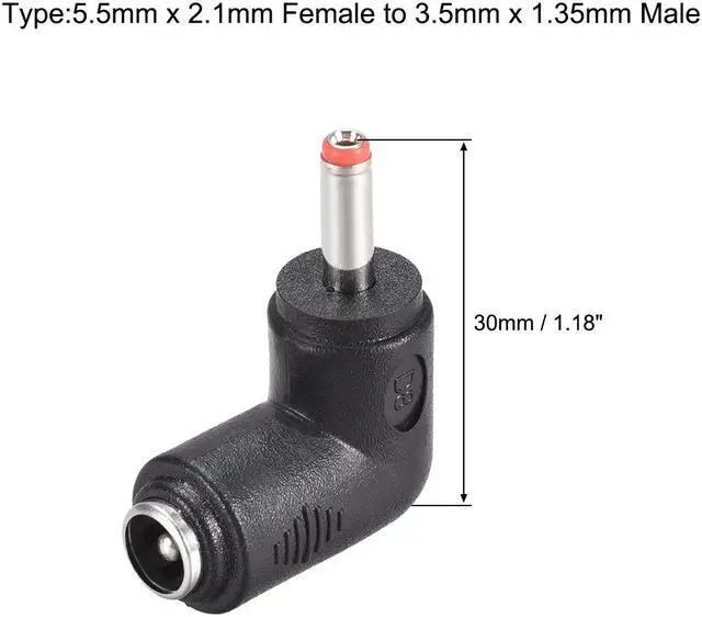 Alt view image 2 of 3 - 2Pcs DC Power Adapter,90 Degree Right Angle,Female 5.5mmx2.1mm to 3.5mmx1.35mm Male Plug Tips, Input DC Plug Connector Red