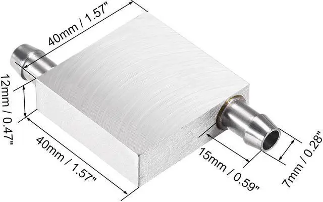 Alt view image 3 of 3 - Aluminum Water Cooling Block 40x40mm Polished Heatsink with Nozzle on Two Side for PC Computer CPU Graphics Radiator