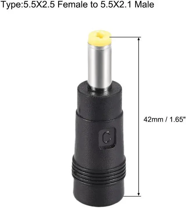 Alt view image 2 of 3 - 4pcs DC Power Adapter,Female 5.5mmx2.5mm to 5.5mmx2.1mm Male Plug Tips, Input DC Plug Connector Yellow