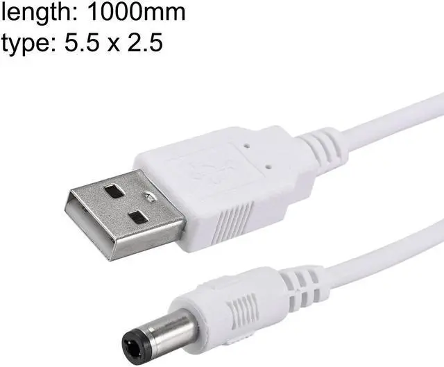 Alt view image 2 of 3 - 2pcs 1M DC Male Power Supply 5.5x2.5mm Adapter to USB Plug Male Cable White