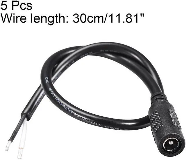 Alt view image 3 of 3 - DC Power 5.5mm x 2.1mm 10A 18AWG 30cm Length Barrel Female Plug Connector Pigtail 5pcs