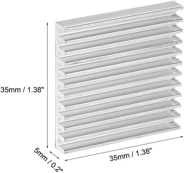 Alt view image 3 of 4 - 5x35x35mm Silver Tone Aluminum Heatsink Thermal Adhesive Pad Cooler for Cooling 3D Printers 5Pcs