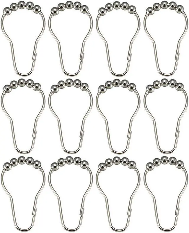 Main image of Shower Curtain Ring Hooks Metal for Bathroom Shower Rods Curtains Liners Iron Ball 12 Pcs