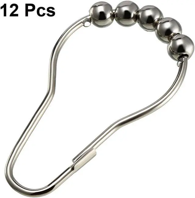 Alt view image 2 of 4 - Shower Curtain Ring Hooks Metal for Bathroom Shower Rods Curtains Liners Iron Ball 12 Pcs