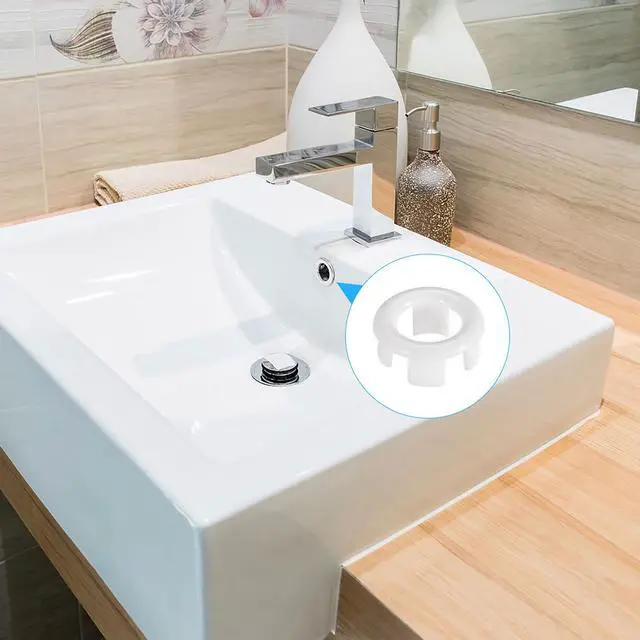 Alt view image 5 of 5 - Sink Basin Trim Overflow Cover Insert in Hole Ring Covers Caps White 12pcs