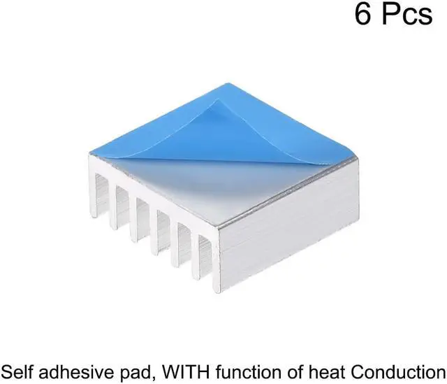 Alt view image 2 of 4 - 6x14x14mm Silver Tone Aluminum Heatsink Thermal Adhesive Pad Cooler for Cooling 3D Printers 6Pcs
