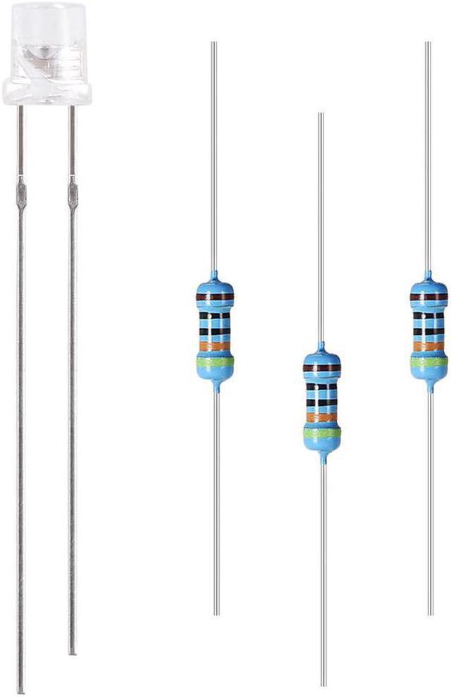 100 Sets sourcing map 3mm LED Diodes Bulb and Resistors Kit DC 3.0-3.2V Pink Light for DC 6-12V for DIY Science Project Flat Top Clear Lens with Edge 29mm Lead 430 Ohm Resistors
