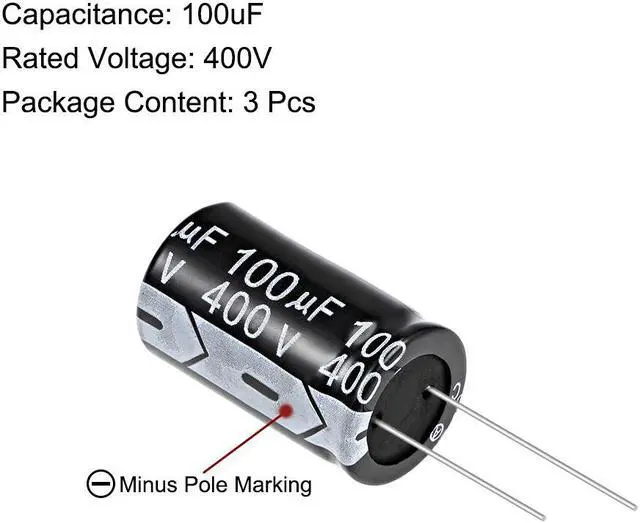 Alt view image 2 of 4 - 100uF 400V Capacitor, Aluminum Electrolytic Capacitors 105C High Temp 3pcs