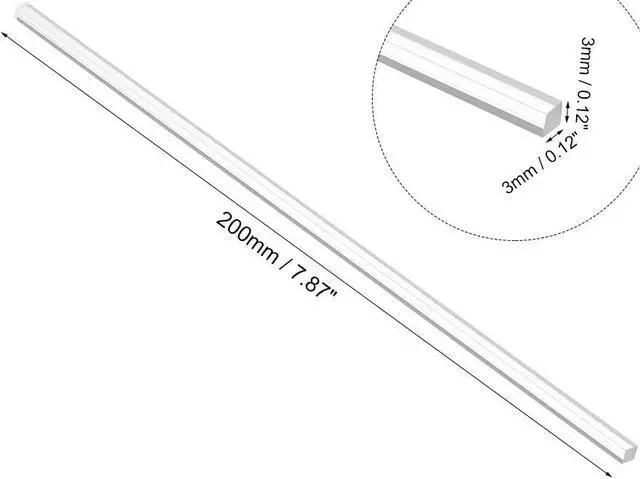 Alt view image 2 of 3 - 3mmx3mmx200mm Transparent Clear Solid Acrylic Square Rod PMMA Bar 2pcs