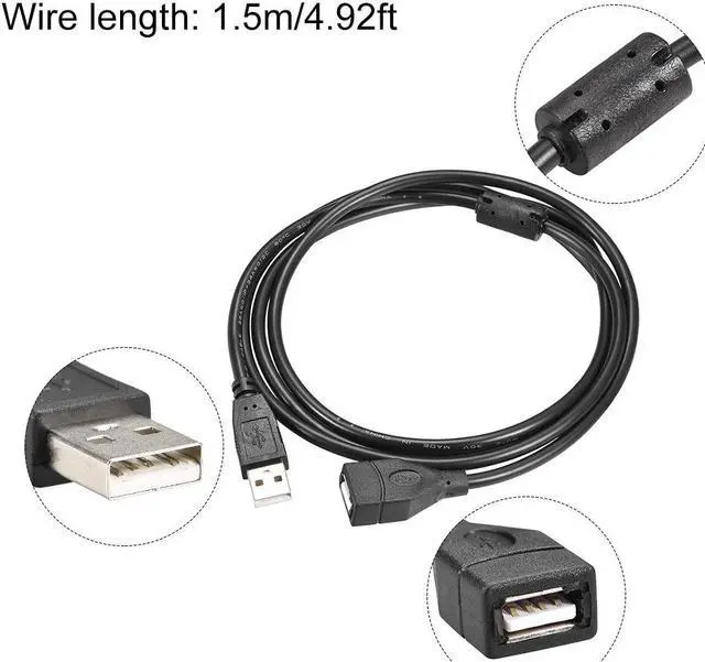 Alt view image 3 of 3 - USB Extension Cable,1.5m Length Type a Male to USB a Female USB Wire Black