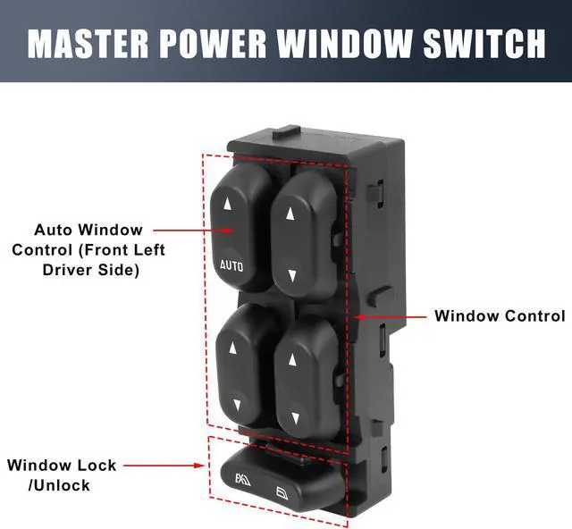 Alt view image 3 of 6 - 2L3Z14529BAA Power Window Switch Front Driver Left Side for Ford F-150 2002-2003