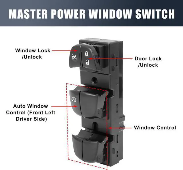 Alt view image 3 of 6 - 25401-4BA5A Power Window Switch Front Driver Left Side for Nissan Rogue 2014-2016