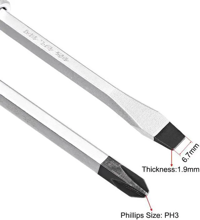 Alt view image 3 of 4 - PH2 Phillips / 1/4-Inch Slotted Magnetic Impact Screwdriver Set of 2 Pieces with 3-Inch Cr-v Shaft and Hex Bolster Strike Cap